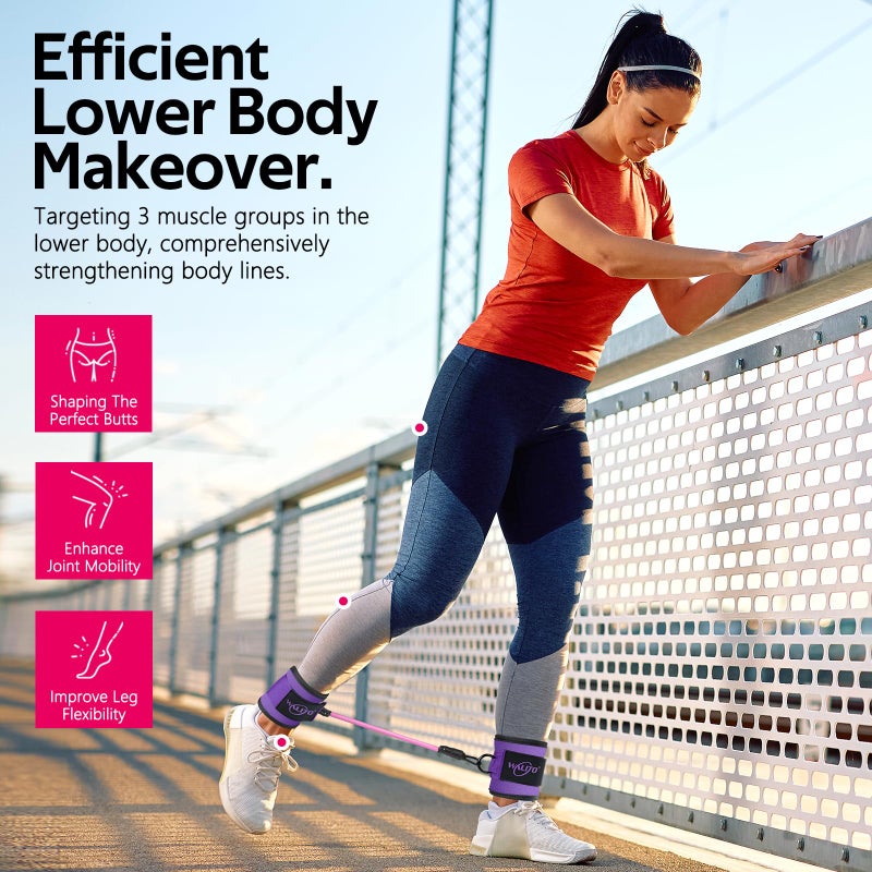 WALITO Ankle Resistance Bands with Cuffs, Ankle Bands for Working Out, Ankle Straps for Women, Exercise Bands for Legs and Butt, Booty Workout Equipment for Kickbacks Hip Fitness Training - Image 3