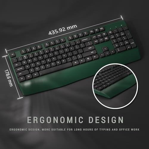 MPTOG Ergonomic Keyboard and Mouse Combo with Wrist Rest, BK Chipset, Full-Size Colorful Office Keyboard and Mouse, Power Button, USB Receiver for PC Laptop(Dark-Green Black) - Image 4