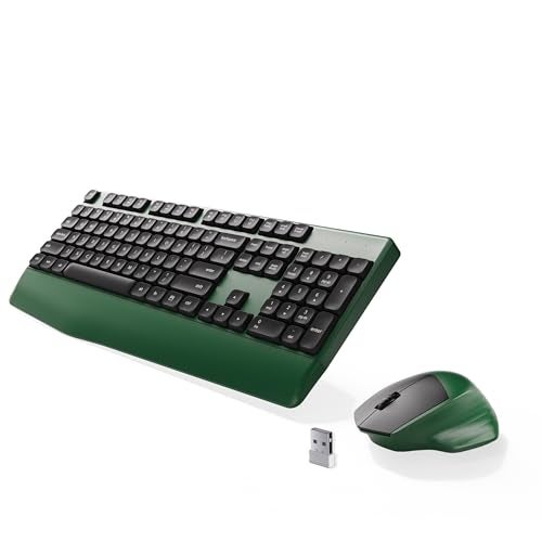 MPTOG Ergonomic Keyboard and Mouse Combo with Wrist Rest, BK Chipset, Full-Size Colorful Office Keyboard and Mouse, Power Button, USB Receiver for PC Laptop(Dark-Green Black) - Image 1