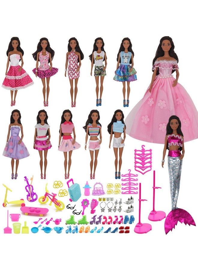 ZTWEDEN 90Pcs Doll Clothes and Accessories for 11.5 Inch Girl Dolls Set Contain 10 Different Handmade Party Doll Grown Outfits, 1 Handmade Wedding Dress, 1 Mermaid Dress, 78 Accessories for Girl Doll - Image 1