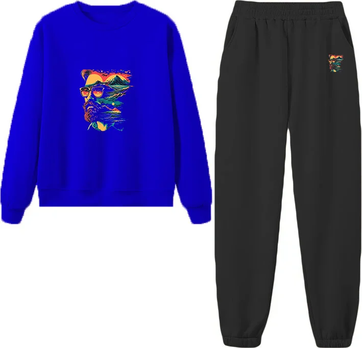 DogFish Tracksuit Oversize Respect Printed Tracksuit,lover,couple Combination Navy Blue