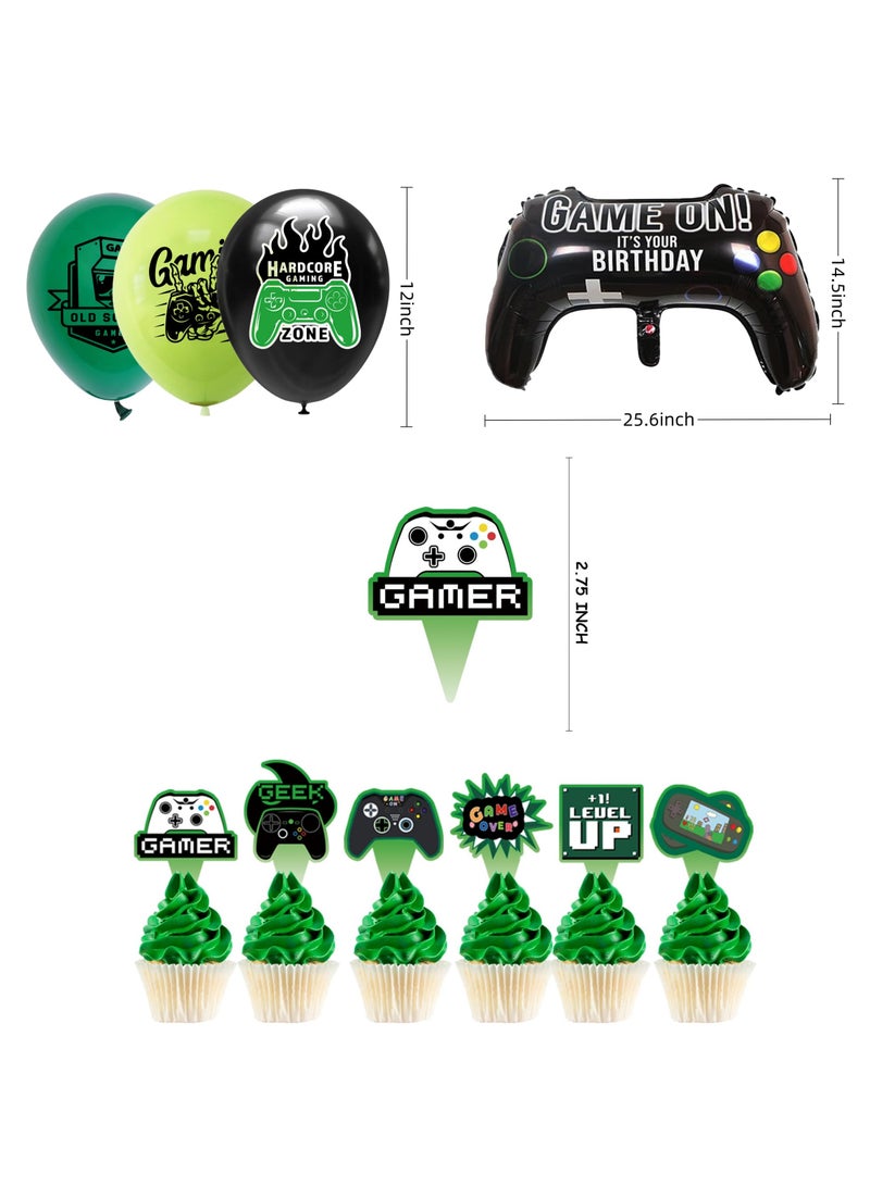 KASTWAVE Green Video Game Console Party Supplies, Game Theme Decorations, Boys Game Birthday Party Supplies, Video Game Console Theme Party Set with Birthday Banner, Theme Balloons, Cake Decoration - Image 4