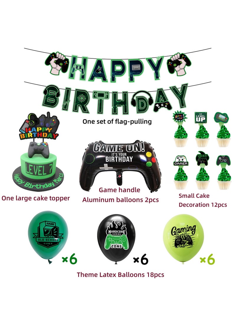 KASTWAVE Green Video Game Console Party Supplies, Game Theme Decorations, Boys Game Birthday Party Supplies, Video Game Console Theme Party Set with Birthday Banner, Theme Balloons, Cake Decoration - Image 2