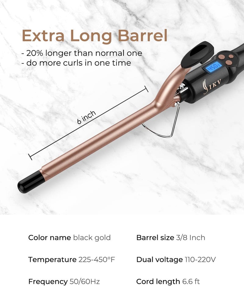 IKV Small Curling Iron 3/8 Inch, Thin Curling Wand for Short Hair, 9mm Long Barrel Ceramic Hair Curling Iron - Image 5