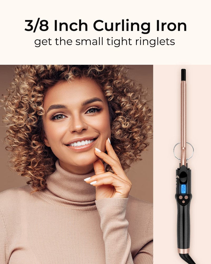 IKV Small Curling Iron 3/8 Inch, Thin Curling Wand for Short Hair, 9mm Long Barrel Ceramic Hair Curling Iron - Image 2