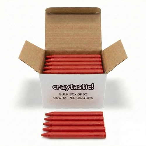 Craytastic Bulk Unwrapped Crayons Box of 52 RED for Crafting Parties Kids Paperless Crayons No Paper Wrapper Safety Tested Compliant with ASTM D4236 - Image 1