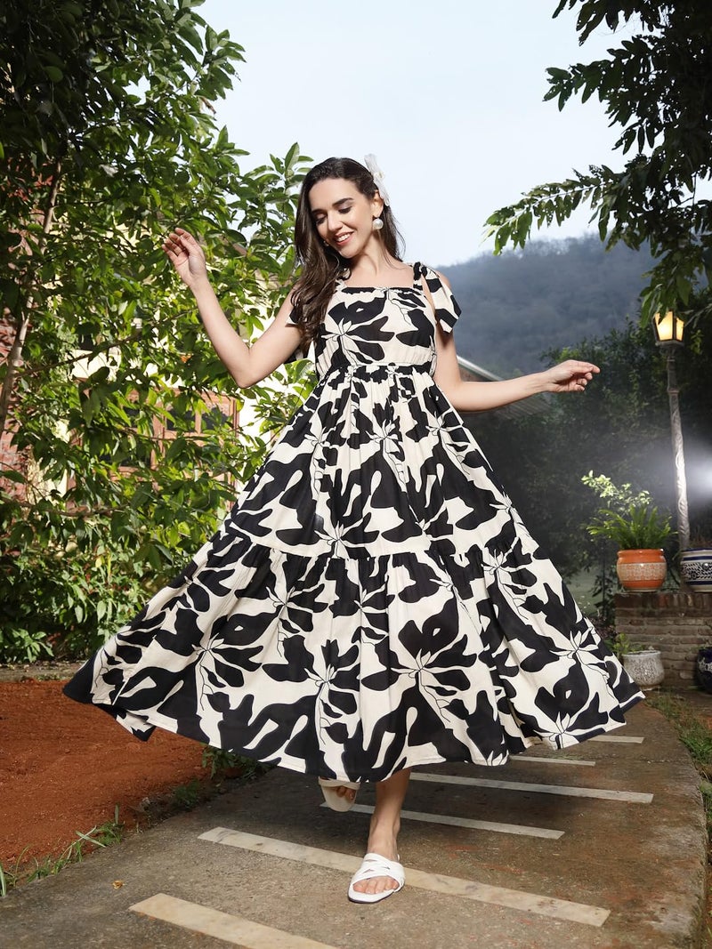 Stylum Women's Printed Cotton Tiered Dress Black - Image 5