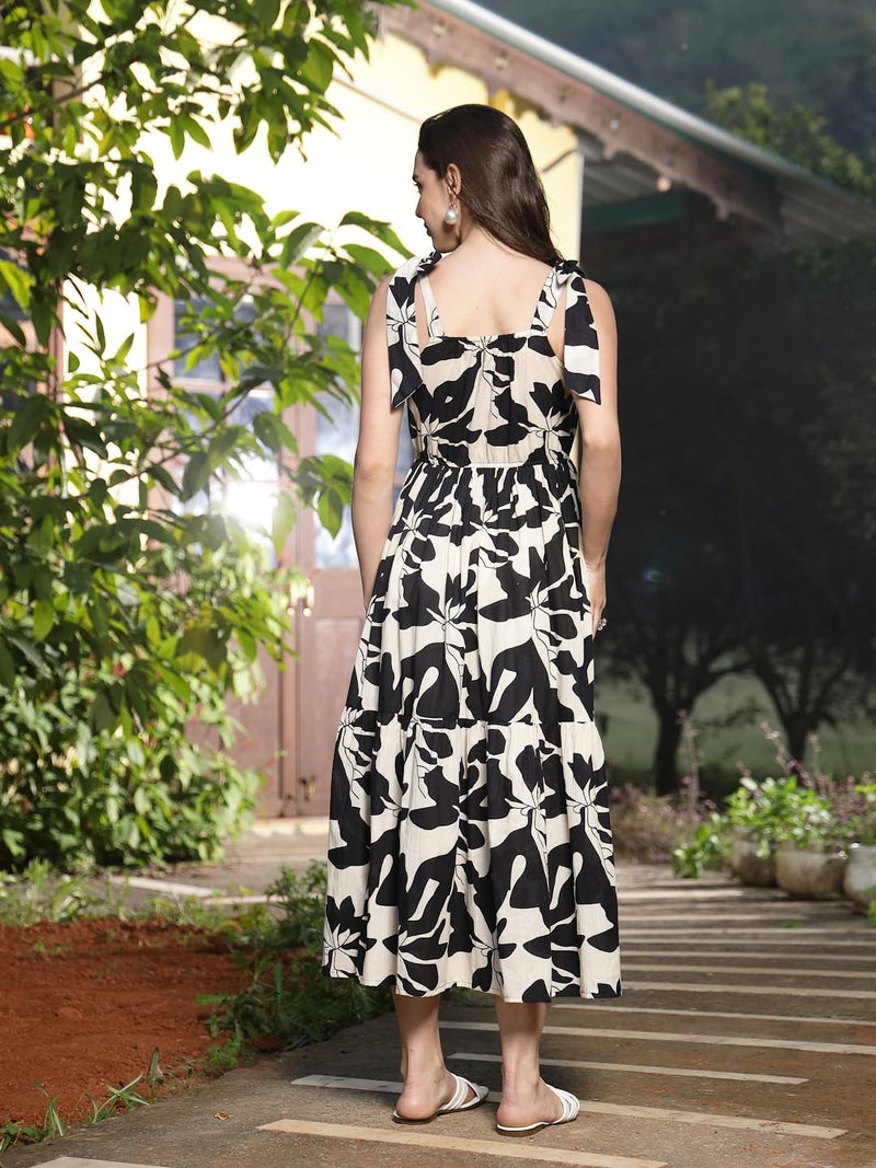 Stylum Women's Printed Cotton Tiered Dress Black - Image 2
