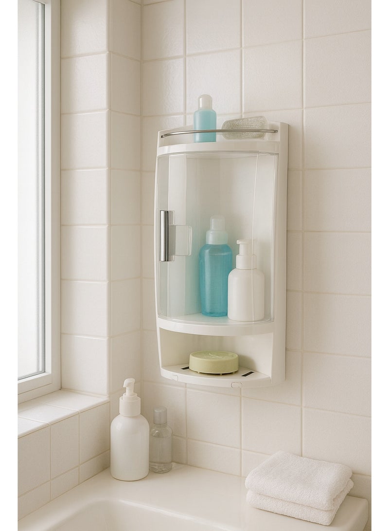 Primanova Corner Storage Cabinet Wall Mount Plastic Rust Proof Organizer With Transparent Door One Tier For Bathroom And Kitchen 21 cm x 18 cm x 49 cm - Image 2
