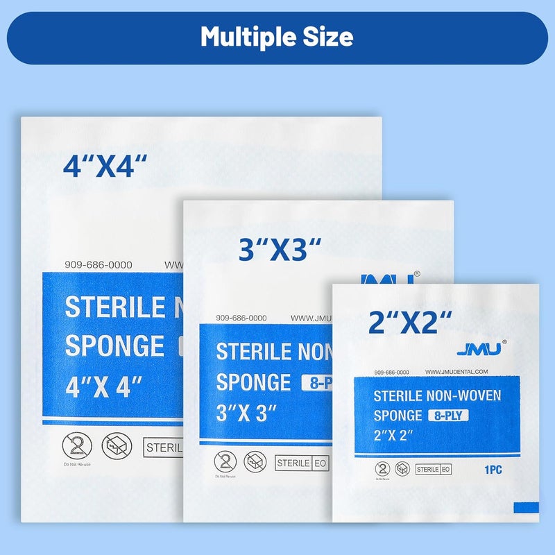 JMU NonWoven Sterile Gauze Pads 4x4 100 Pack 8Ply Individually Wrapped Sterile Gauze Pads for Wound Care First Aid  Surgical Supplies - Image 4
