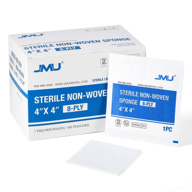 JMU NonWoven Sterile Gauze Pads 4x4 100 Pack 8Ply Individually Wrapped Sterile Gauze Pads for Wound Care First Aid  Surgical Supplies - Image 1