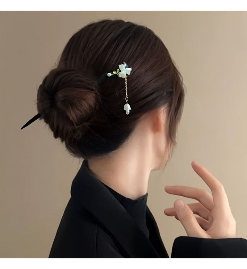 2pcs Vintage Wooden Hairpins Lily of the Valley For Chinese Outfits Updos - Image 5