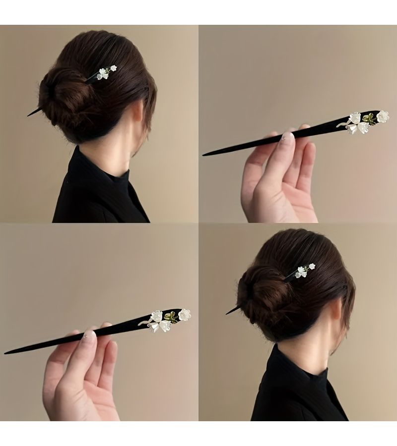 2pcs Vintage Wooden Hairpins Lily of the Valley For Chinese Outfits Updos - Image 2
