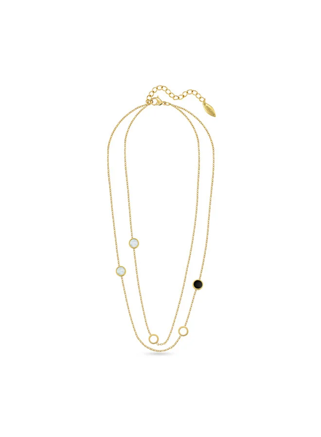 بوليس قلادة مزدوجة مطلية بالذهب من أورورا مع ترصيع أبيض وأسود للنساء