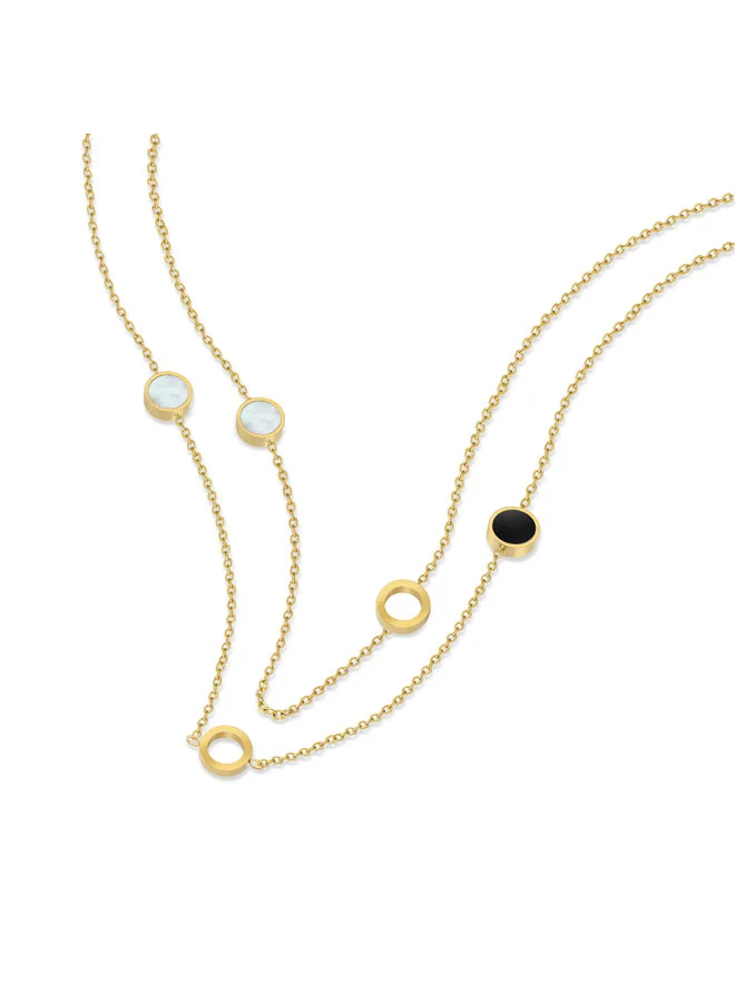 بوليس قلادة مزدوجة مطلية بالذهب من أورورا مع ترصيع أبيض وأسود للنساء