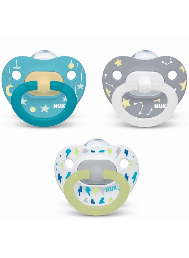 NUK Orthodontic Pacifier Value Pack, Boy&Girl,0-6 Months, 3-Pack (Star) (Glows In The Dark) - Image 1