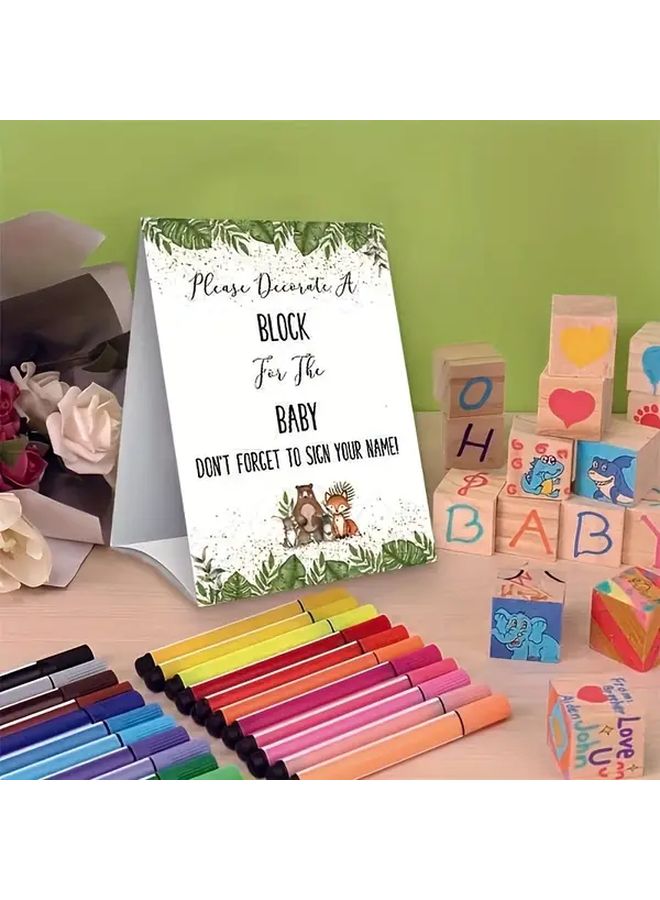 Baby Shower Guestbook Sign And Block Set With 30 Wooden Blocks And 24 Paint Markers - Image 4
