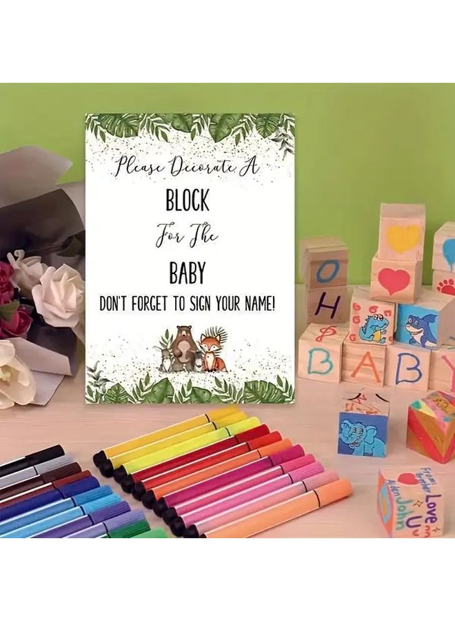 Baby Shower Guestbook Sign And Block Set With 30 Wooden Blocks And 24 Paint Markers - Image 3