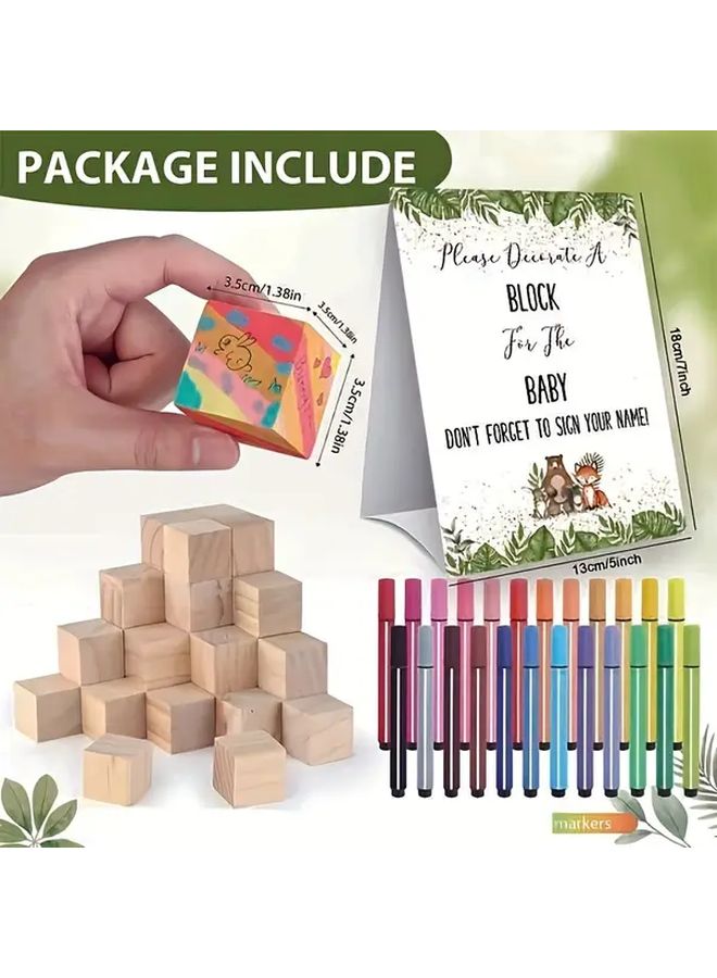 Baby Shower Guestbook Sign And Block Set With 30 Wooden Blocks And 24 Paint Markers - Image 2