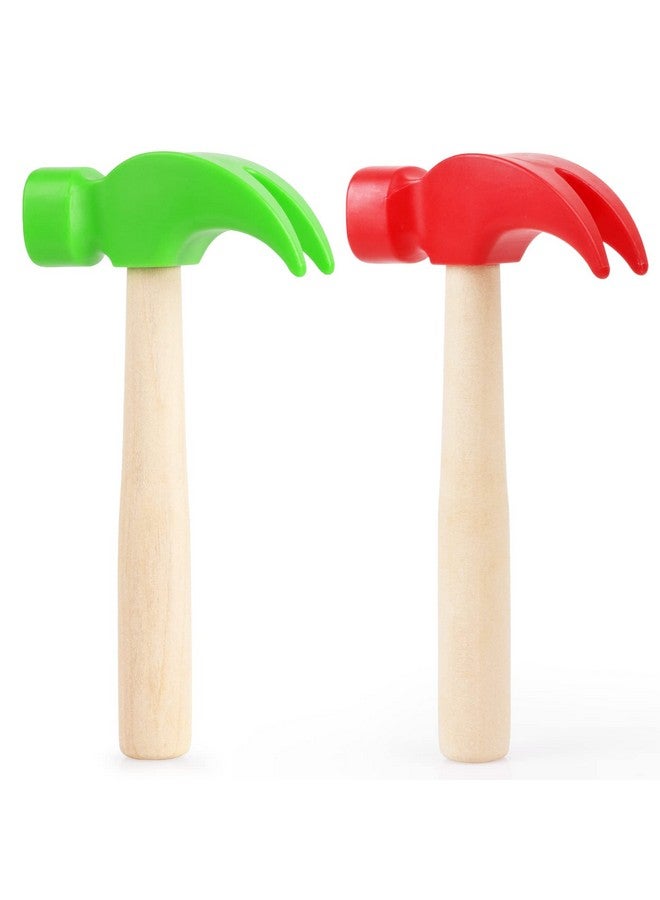 Fowecelt 2 Pack Wooden Hammer Toys Simulation Hammers Maintenance Tools Educational Toys for Kids Birthday Party Games Supplies(Red & Green) - Image 1