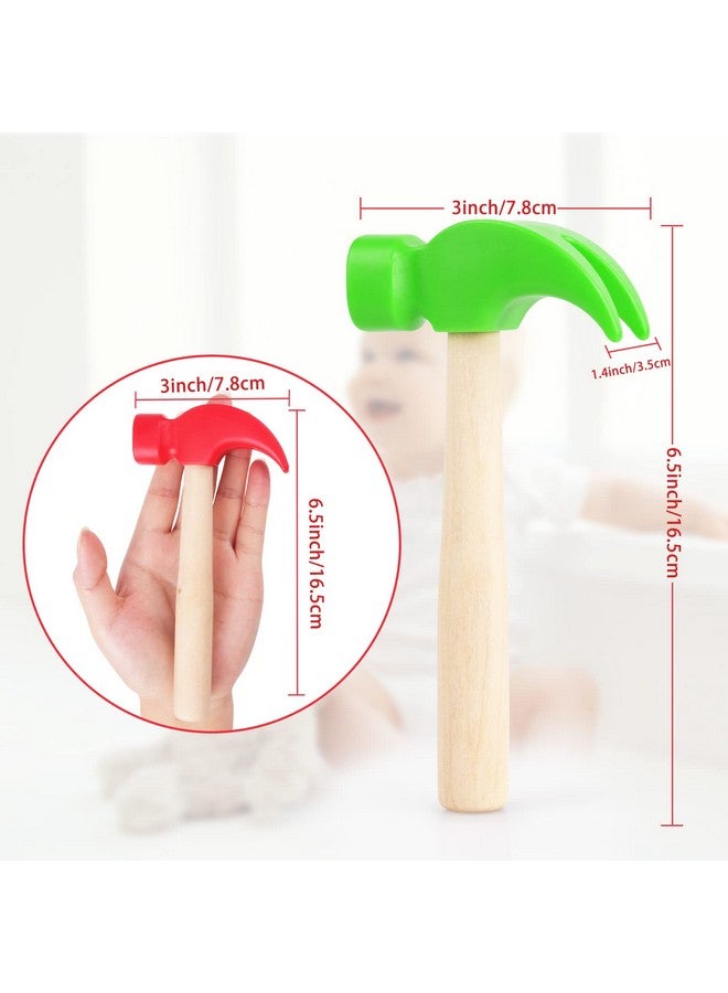 Fowecelt 2 Pack Wooden Hammer Toys Simulation Hammers Maintenance Tools Educational Toys for Kids Birthday Party Games Supplies(Red & Green) - Image 2