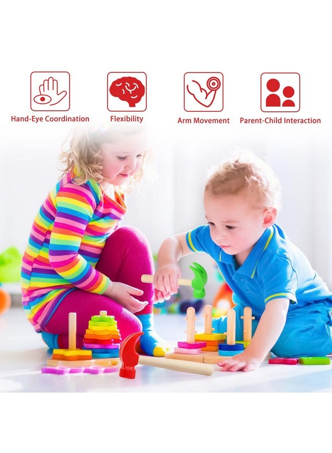 Fowecelt 2 Pack Wooden Hammer Toys Simulation Hammers Maintenance Tools Educational Toys for Kids Birthday Party Games Supplies(Red & Green) - Image 4