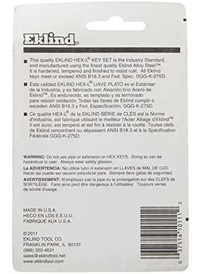 Eklind 10111 Hex L Key Allen Wrench 11Pc Set Sae Inch Sizes .050 1 4 Short Series  - Image 3