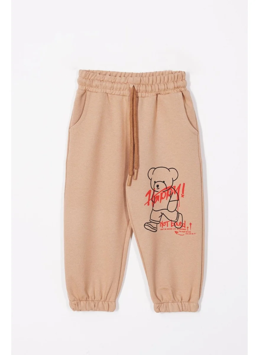 زيبكيدز Happy Bear Printed Mink Color Boy Tracksuit Single Bottom