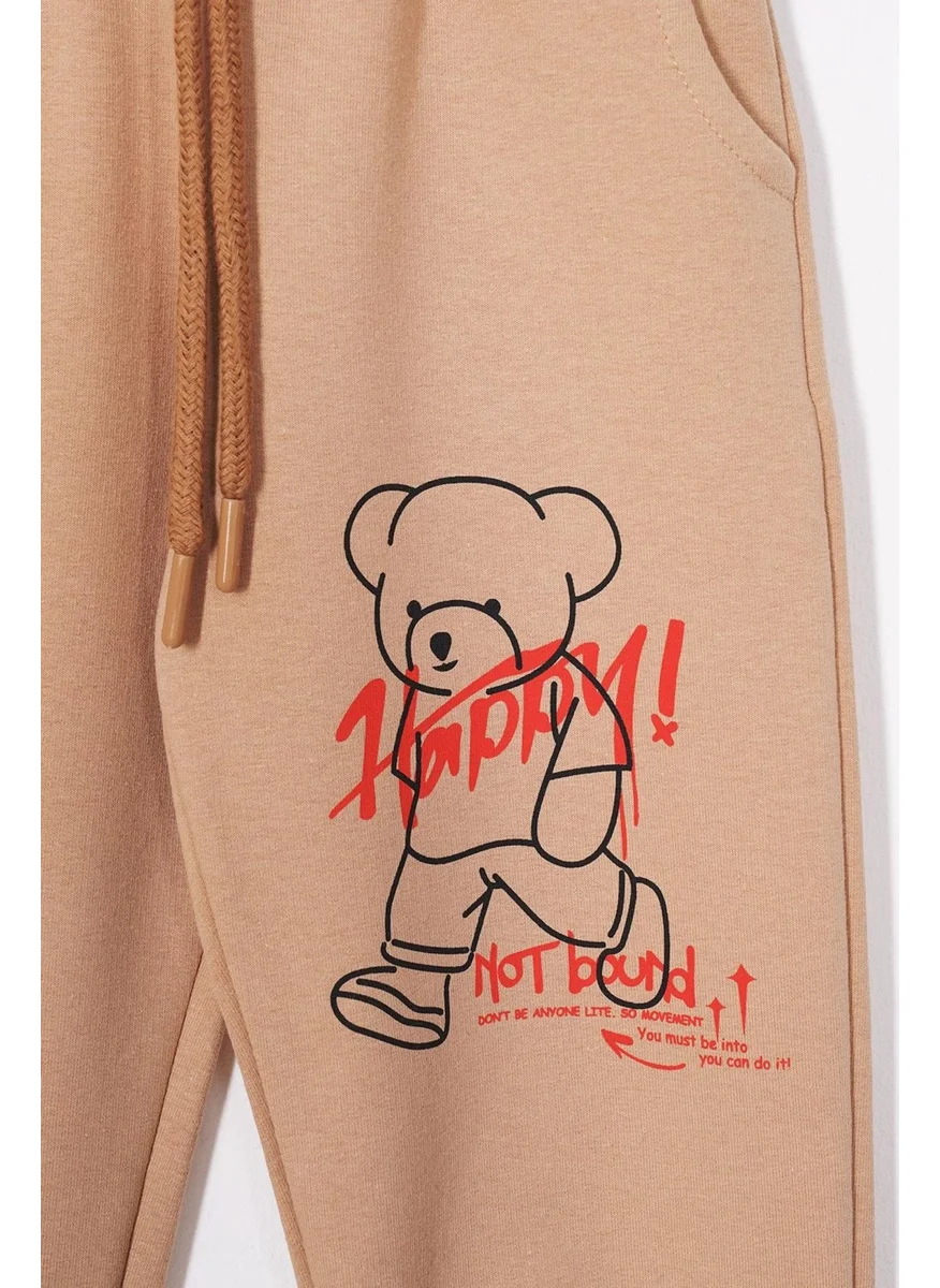 زيبكيدز Happy Bear Printed Mink Color Boy Tracksuit Single Bottom