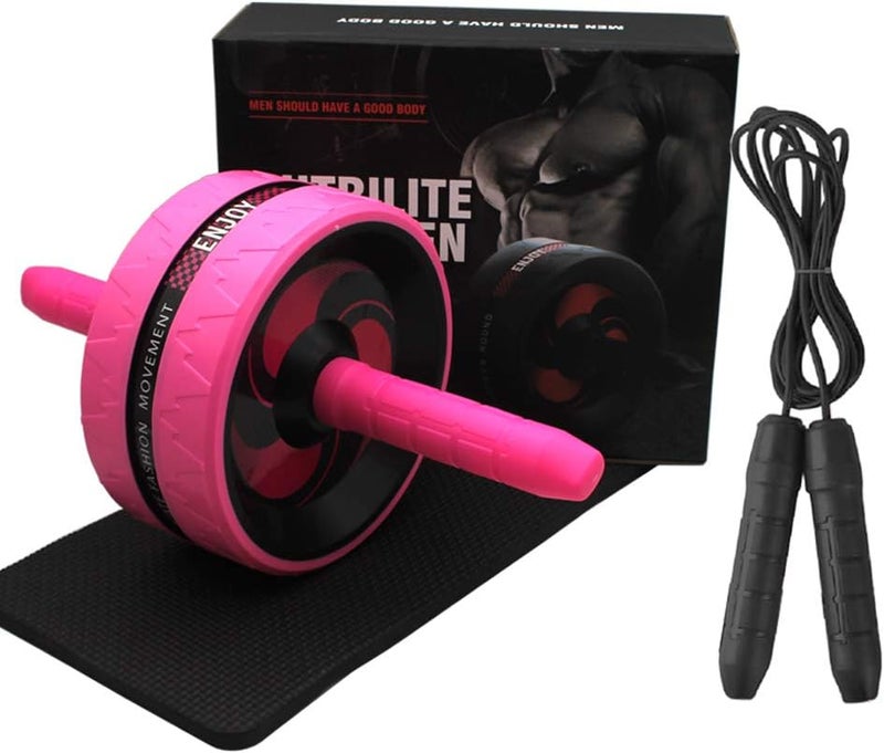 BiJun Ab Roller Wheel for Abs Workout - Complete Home Gym Set with AB Wheel Roller, Knee Mat, and Jump Rope (Pink) - Image 1