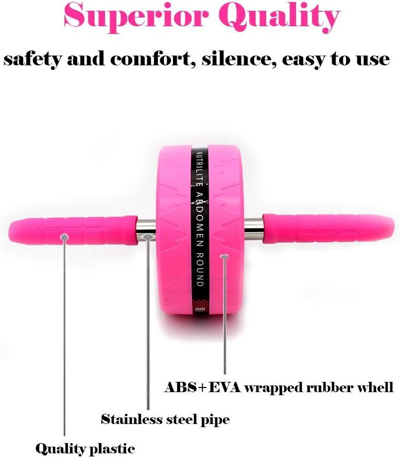 BiJun Ab Roller Wheel for Abs Workout - Complete Home Gym Set with AB Wheel Roller, Knee Mat, and Jump Rope (Pink) - Image 3