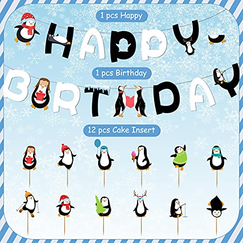 Aoriher 48 Piece Penguin Party Decorations Happy Birthday Banner Walking Penguin Balloons Cake Toppers Latex Balloons for Baby Shower or Winter Theme Celebrations - Image 5