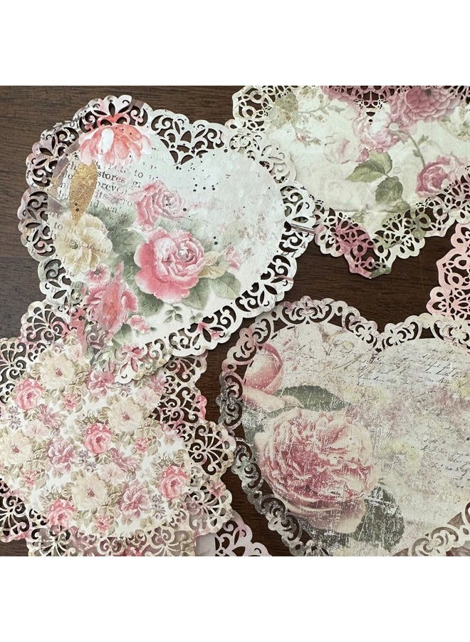 XERE 20 PCS Lace Paper Scrapbook Supplies, Decorative Paper Cutouts for Embellishments, Handmade Card Making, Junk Journal, Mixed Media Art (Pink Heart Lace Paper) - Image 4