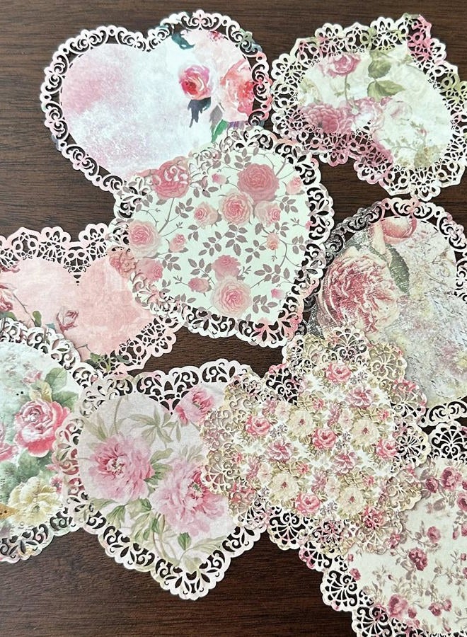 XERE 20 PCS Lace Paper Scrapbook Supplies, Decorative Paper Cutouts for Embellishments, Handmade Card Making, Junk Journal, Mixed Media Art (Pink Heart Lace Paper) - Image 1