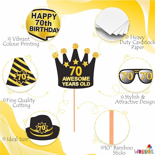 WOBBOX 70th Birthday Photo Booth Props, Black & Golden, Art Paper, Photo Booth Props, Birthday Party Decoration - Image 4