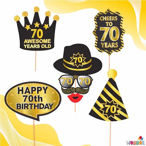 WOBBOX 70th Birthday Photo Booth Props, Black & Golden, Art Paper, Photo Booth Props, Birthday Party Decoration - Image 2
