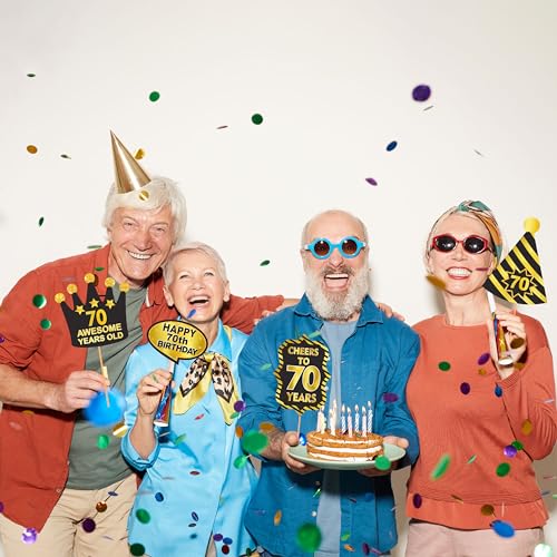 WOBBOX 70th Birthday Photo Booth Props, Black & Golden, Art Paper, Photo Booth Props, Birthday Party Decoration - Image 5