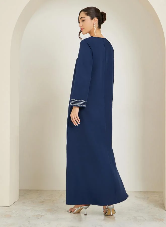 Amirah  Women Navy Blue Embroidered A-Line Jalabiya for Women | Best Price UAE