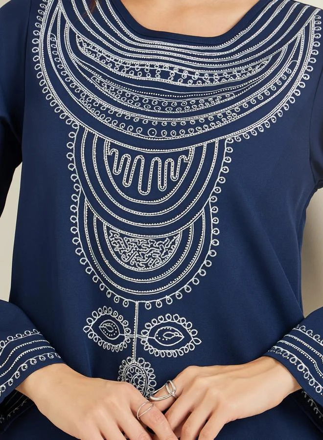 Amirah  Women Navy Blue Embroidered A-Line Jalabiya for Women | Best Price UAE