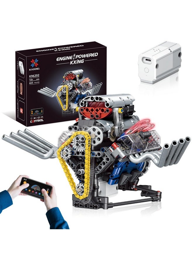 LITTCO LITTCO V8 Engine Model Kit that Works, Controllable Model Kit with LED Lights and Sound Effects for STEM Learning, Collectible Set for Adults, Building Blocks Sets for Kids Children Boys Girl - 665PCS  - Image 1