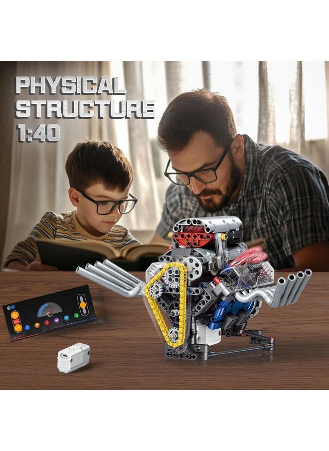 LITTCO LITTCO V8 Engine Model Kit that Works, Controllable Model Kit with LED Lights and Sound Effects for STEM Learning, Collectible Set for Adults, Building Blocks Sets for Kids Children Boys Girl - 665PCS  - Image 4