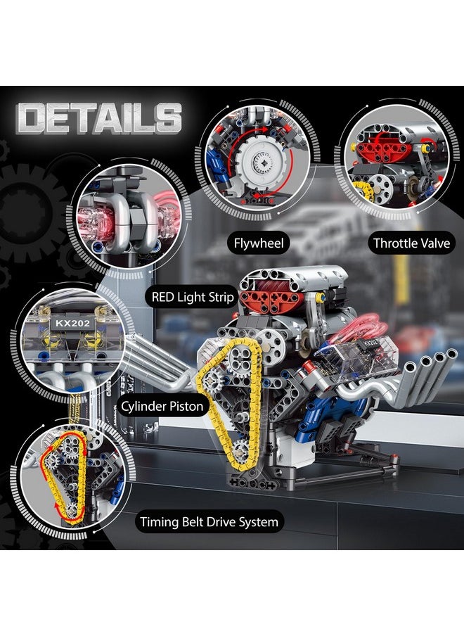 LITTCO LITTCO V8 Engine Model Kit that Works, Controllable Model Kit with LED Lights and Sound Effects for STEM Learning, Collectible Set for Adults, Building Blocks Sets for Kids Children Boys Girl - 665PCS  - Image 3
