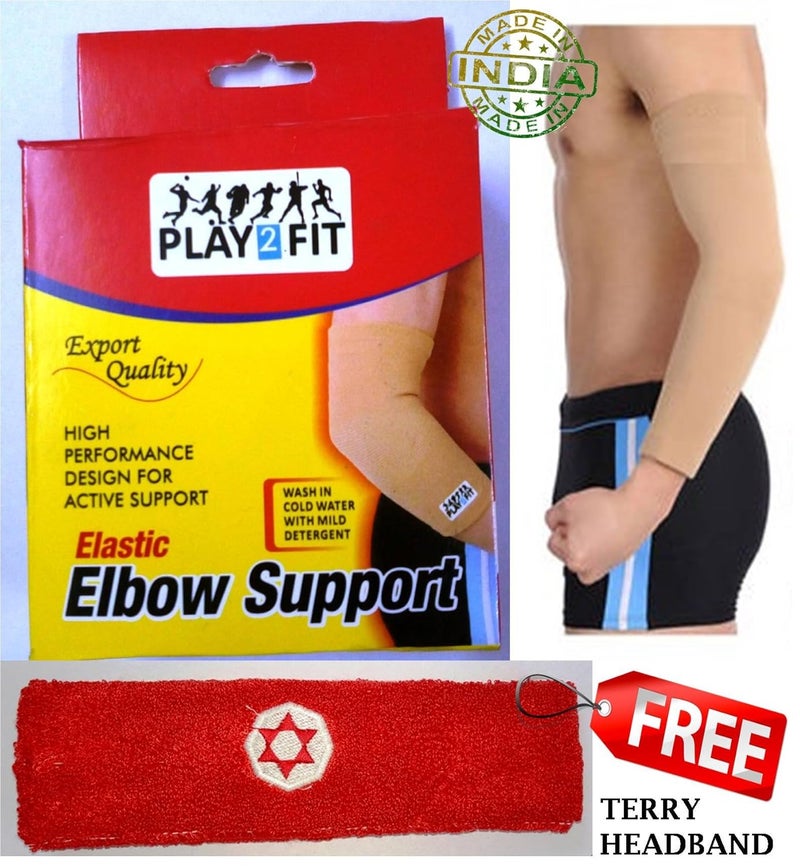 2 Fit Elbow Support with Terry Headband, Beige -Set of 2 Pieces-1 Pair