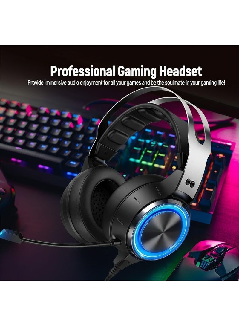 K15 Pro 7.1 Gaming Headset – Surround Sound – LED Lighting – High-Sensitivity Professional Microphone – Comfortable Leather Cushions – Wired 3.5mm + USB – Black - Image 2