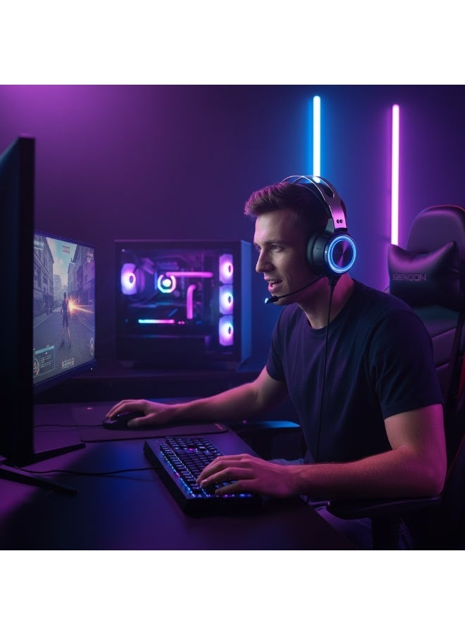 K15 Pro 7.1 Gaming Headset – Surround Sound – LED Lighting – High-Sensitivity Professional Microphone – Comfortable Leather Cushions – Wired 3.5mm + USB – Black - Image 3