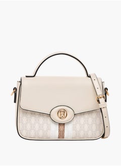 ELLE Women Monogram Print Satchel Bag with Top Handle and Detachable Strap  - Image 1