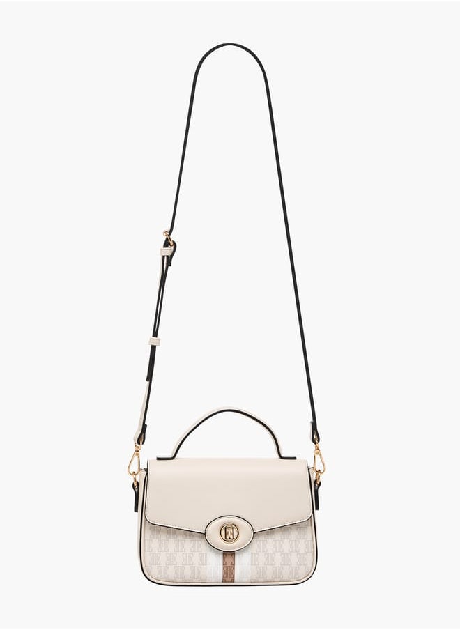 ELLE - Women Monogram Print Satchel Bag with Top Handle and Detachable Strap - Image 1