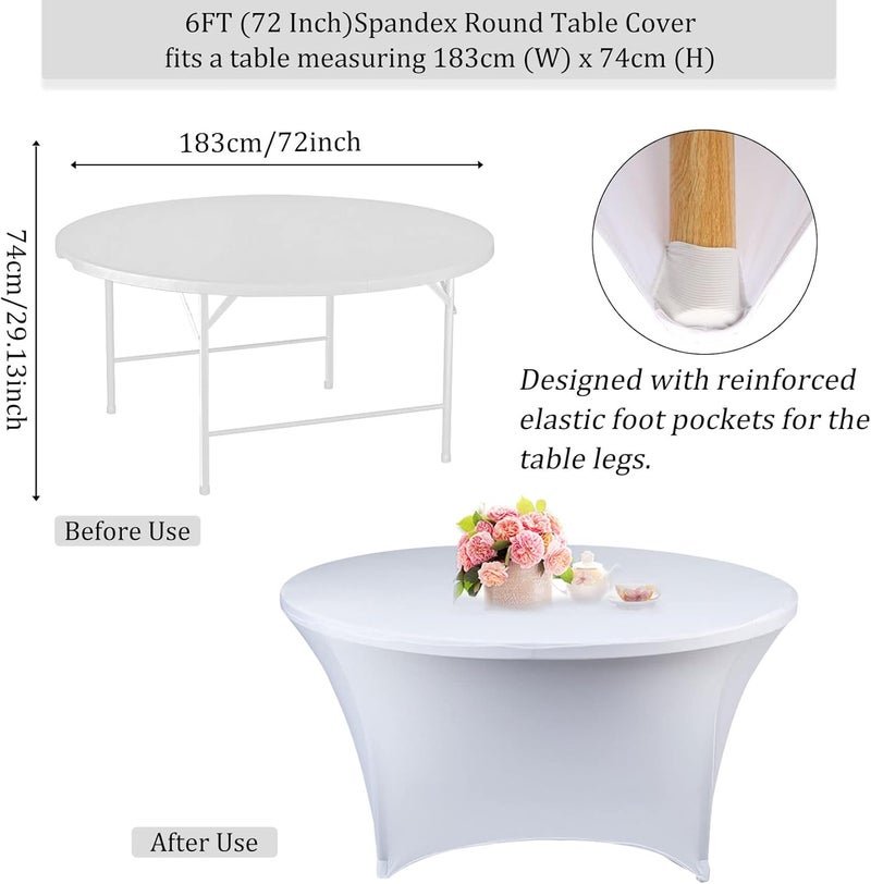 comfrt 4 Pack 6FT Round Spandex Tablecloth 72 Inch White Stretchable Table Cover Washable and Wrinkle Resistant Table Cloth, Fitted Round Table for Wedding, Banquet, Birthday, Party, Restaurant (White) - Image 2