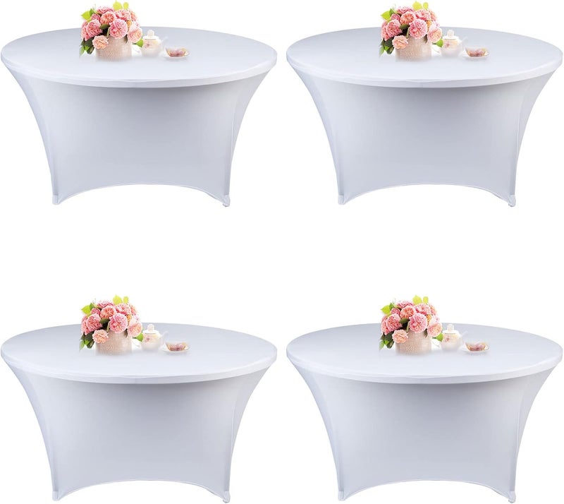 comfrt 4 Pack 6FT Round Spandex Tablecloth 72 Inch White Stretchable Table Cover Washable and Wrinkle Resistant Table Cloth, Fitted Round Table for Wedding, Banquet, Birthday, Party, Restaurant (White) - Image 1
