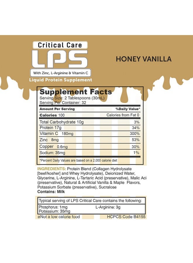 Nutritional Designs Lps Liquid Collagen & Whey Protein Supplement, Sugar-Free, Non-Gmo Drink, Promotes Healthy Skin & Hair For Men & Women. (Critical Care) Honey Vanilla - Image 2